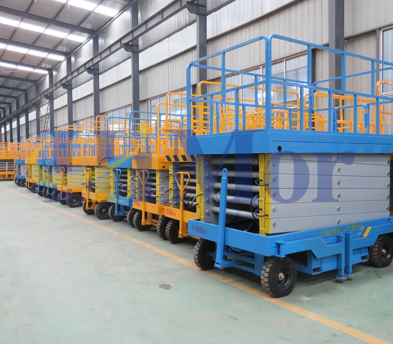 Mobile scissor lift, manual move man lift, trailing scissor lift.